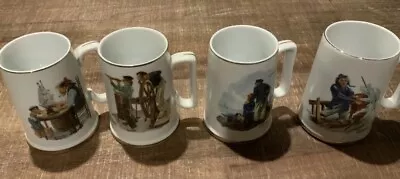 Set Of 4 Vintage 1985 Norman Rockwell Museum Coffee Mugs Cups White / Gold Trim • $3.50