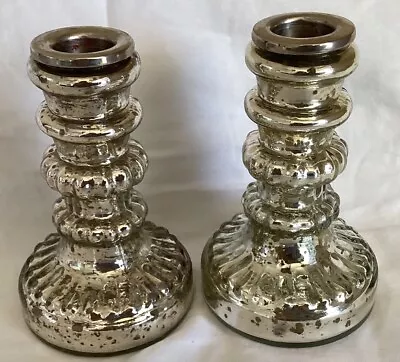 Pair Of Silver Mercury Glass Candle Holders 5.5” • $18