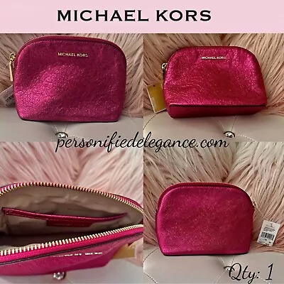 NEW Michael Kors Ultra Pink Leather Medium Travel Pouch Cosmetics Bag $88 • $45