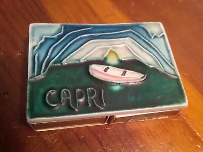 Vintage Capri Ceramic Tile Match Book Holder W/2 Match Drawers 3x2 • $19.99