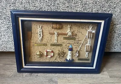 Nautical Framed Wood Shadow Box- Knots/ Ships Wheel/ Lighthouse/ Oar/ Diving • £14.99