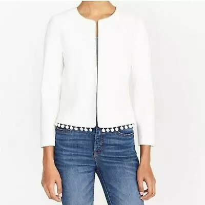 NWT J.Crew Factory White Linen Cotton Blend Cropped Blazer With Pompoms Sz L • $68