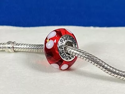 Authentic Pandora Red Flower Murano Glass Charm Bead 790622 Retired • £19.41