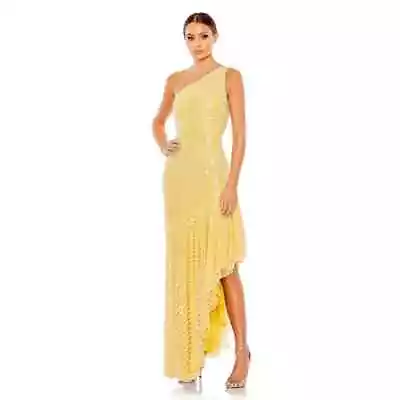 Mac Duggal 93741 Yellow One Shoulder Asymmetrical Hem Beaded Dress Size 8 New • $199