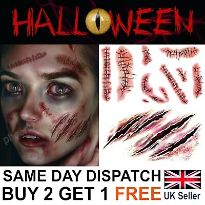 Halloween Zombie Scars Tattoos Fake Blood Scab Scar Wound Costume Make-Up Kit UK • £2.69
