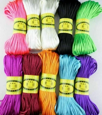 20 Meter 3mm Braided Macrame Satin Silk Cord Chinese Knot Nylon Rattail Thread • £1.90