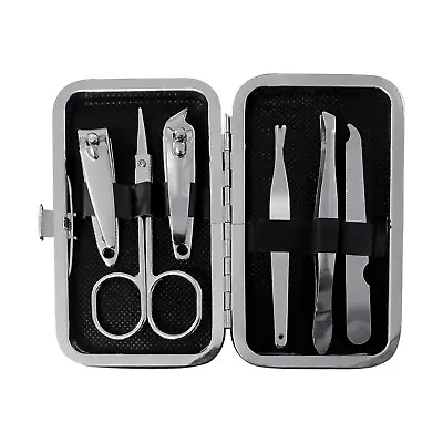 6Pk Stainless Steel Men Manicure Kit In Carry Case Nail Care Essential Gift Set • £7.69