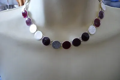 Ikita  Signed  Collar Silver Tone & Maroon Red Enameled Dots  Necklace #20/5a • $7.99