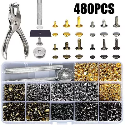 480Pcs Rivets Double Cap Metal Stud Fixing Tool Set For Leather Craft Belt Kit * • £6.99