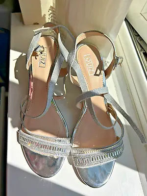 QUIZ Diamante Embelleished Party Prom Ocassion Shoes Sandals Heels Silver UK6/39 • £15