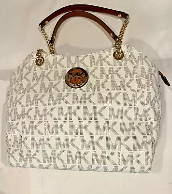 Michael Kors Purse Light Tan MK Gold Colored Medal Chain Leather Handle  New • $72.99