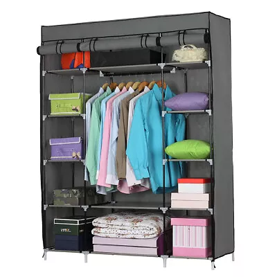 5-Layer 12 Grid Wardrobe Hanging Clothes Rail Shelf Hanging Rods With Dust Cover • £19.99