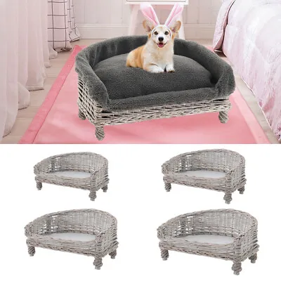£55.95 • Buy XS-L Handmade Wicker Pet Bed Basket Raised Cat Dog Puppy Sofa Couch W/No Cushion