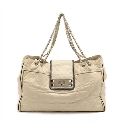Chanel Matelasse Lambskin ChainTote Bag 2.55 Beige SilverMetal 12s • $784.18