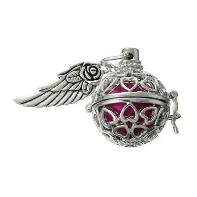 Silver Heart Pregnancy Chime Ball Angel Wing Mexican Bola Harmony Wish Locket • $9.99