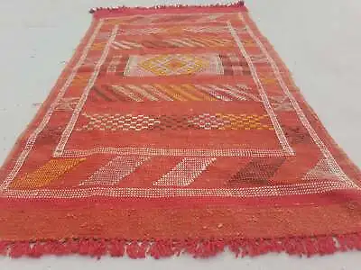 Distressed Fine Vintage Traditional Hand Made Moroccan Wool Kilim 89x50cm • $88.41