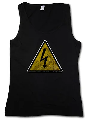 CAUTION HIGH VOLTAGE VINTAGE LOGO SIGN TANK TOP GYM VEST - Danger AC/DC Flash • £17.13