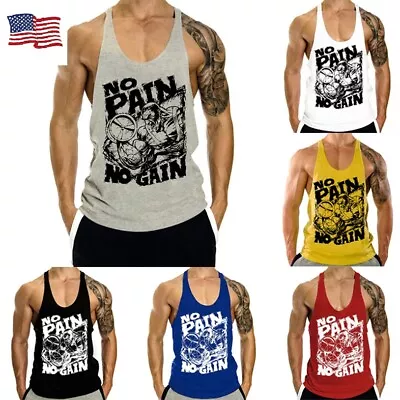 Gym Singlets Fitness- Men's Tank Top For Workout - Stringer No Pain No Gain • $9.95