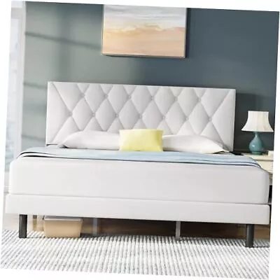  Size Platform Bed Frame With Adjustable Headboard Linen Queen Off-white • £171.38