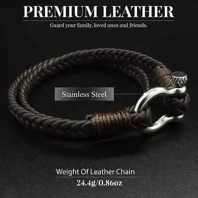 Nautical Bracelet Men Multilayer Leather Stainless Steel Anchor Shackle Handmade • £8.29