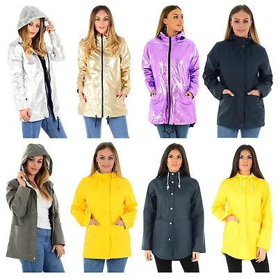 £20.99 • Buy Ladies Rain Mac Womens Waterproof Festival Hooded Coat Parka Rubberised Jacket