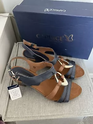 Caprice Block Heel Sandal Navy/tan Size 6.5 • £35