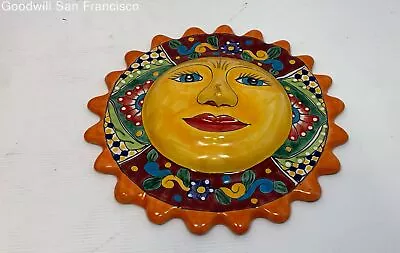 VTG Pottery Hand Painted Ceramic Talavera Sun Face Folk Art Decorative 13 1/2  • $29.99