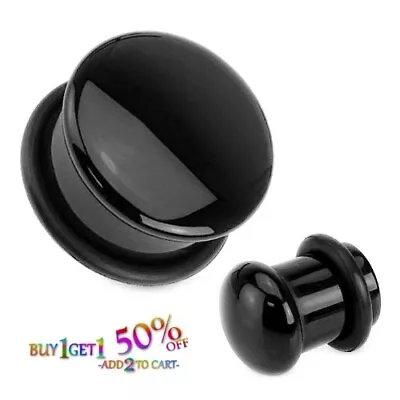 Pair 8g-25mm BLACK ONYX STONE PLUGS Single Flare Gauges Organic Ear 2215 • $9.95