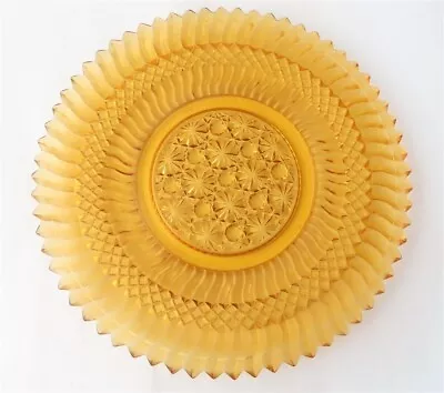 Vintage Amber Color Daisy Button Wave Pattern Glass Cake Plate 10  • $20