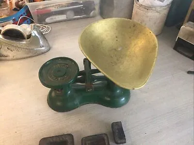 £12 • Buy Victor Cast Iron Kitchen Scales-green And Set Of Weights