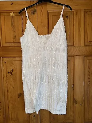 Mirror Image White Sequin Short Mini Dress Size 12 • £5.99