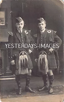 Two Fine Young Brothers Highlanders Fashion Kilt Sporran Studio Postcard (27) • £36.50