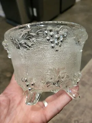 Vintage Jeanette Glass Footed Candy Dish Silver Harvest Grapes Design Leaves • $8