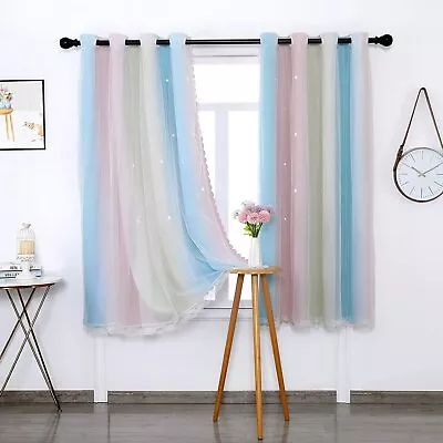 Rainbow Blackout Curtains Kids Bedroom BlackOut Curtain 2PCS DoubleLayer Curtain • £31.99