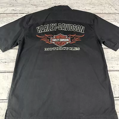 Harley Davidson Motorcycle Black Button Up Shirt Mens M Short Sleeve Mechanic  • $29.99