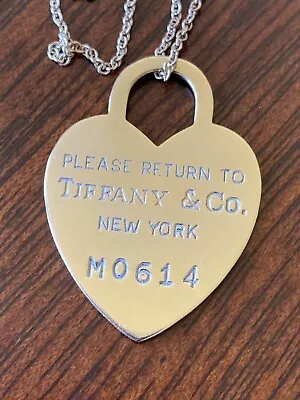 $1000 • Buy Tiffany & Co 14K Gold Return To Tiffany Heart Dog Tag Charm Pendant Necklace 