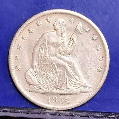1862-S Liberty Seated Half Dollar - Ch AU Details Light Clean (#53666-L) • $424