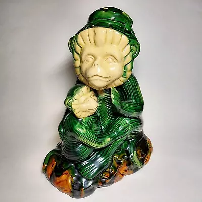 Vintage 1960s Majolica Ceramic Monkey With Child Green Brown Glaze Figurine • $74.99