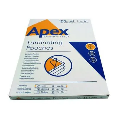 A4 Fellowes Apex 150 MICRON 2 X 75 Laminating Pouch A4 Light Duty Clear 6003201 • £1.20