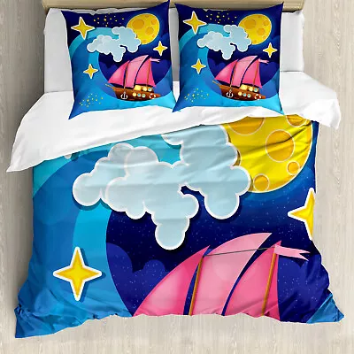 Night Ocean Duvet Cover Sailing Boat Cartoon • £32.99