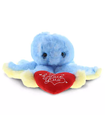 DolliBu I LOVE YOU Cute  Blue Octopus Plush Stuffed Animal With Heart 9.5 Inch • $18.86
