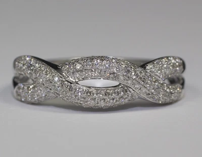 £1328.03 • Buy 14k White Gold White Round Diamonds SI1-H .50ct Intertwined Band Ring Size 7