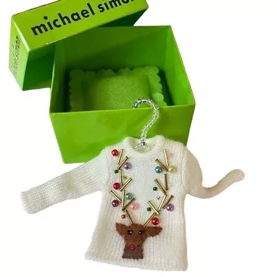 Michael Simon Sweater Ornament Christmas Tree Reindeer Beaded Hanger Art Box VTG • $73.15