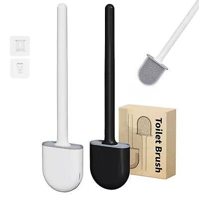 Toilet Brush Silicone Wall-Mounted Holder Hygienic Clean Soft Head Rubber Brush • £4.49