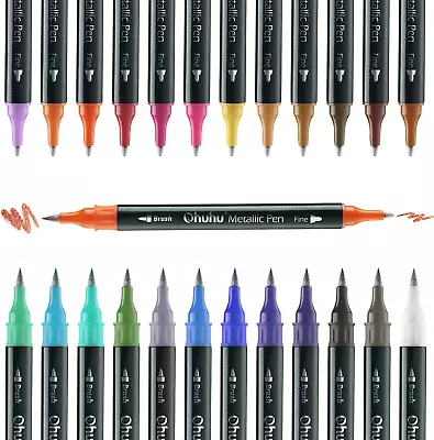 24 Brush Metallic Markers Dual Tip Glitter Pen Acrylic Paint Pens With Brush And • $31.06