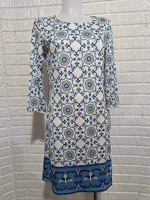 Jean-Pierre Klifa Women's Blue Very Soft Portuguese Tile Daphne Dress Size Small • $45
