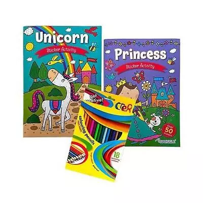 Kids CHILDREN STICKER COLOURING BOOK BOOKS UNICORN PRINCESS ACTIVITY FUN A4 • £6.99