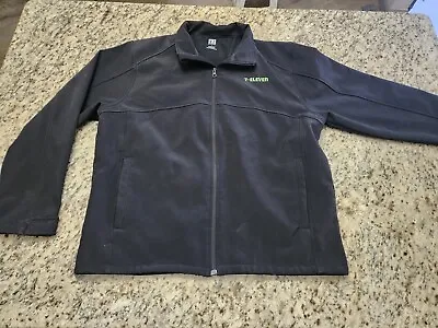 7-Eleven 7-11 Black Fleece-Lined Softshell Zip Jacket Employee Uniform Large • $29.99