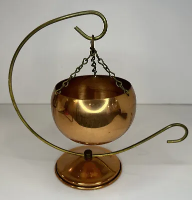 Vintage Coppercraft Guild Copper & Brass Cauldron Hanging Pot With Stand Planter • $23