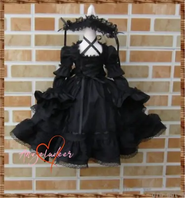 1/6 1/4 1/3 SD16 SID/EID BJD Clothes Lolita Outfit Black Lace-up Dress+Headwear • $31.66